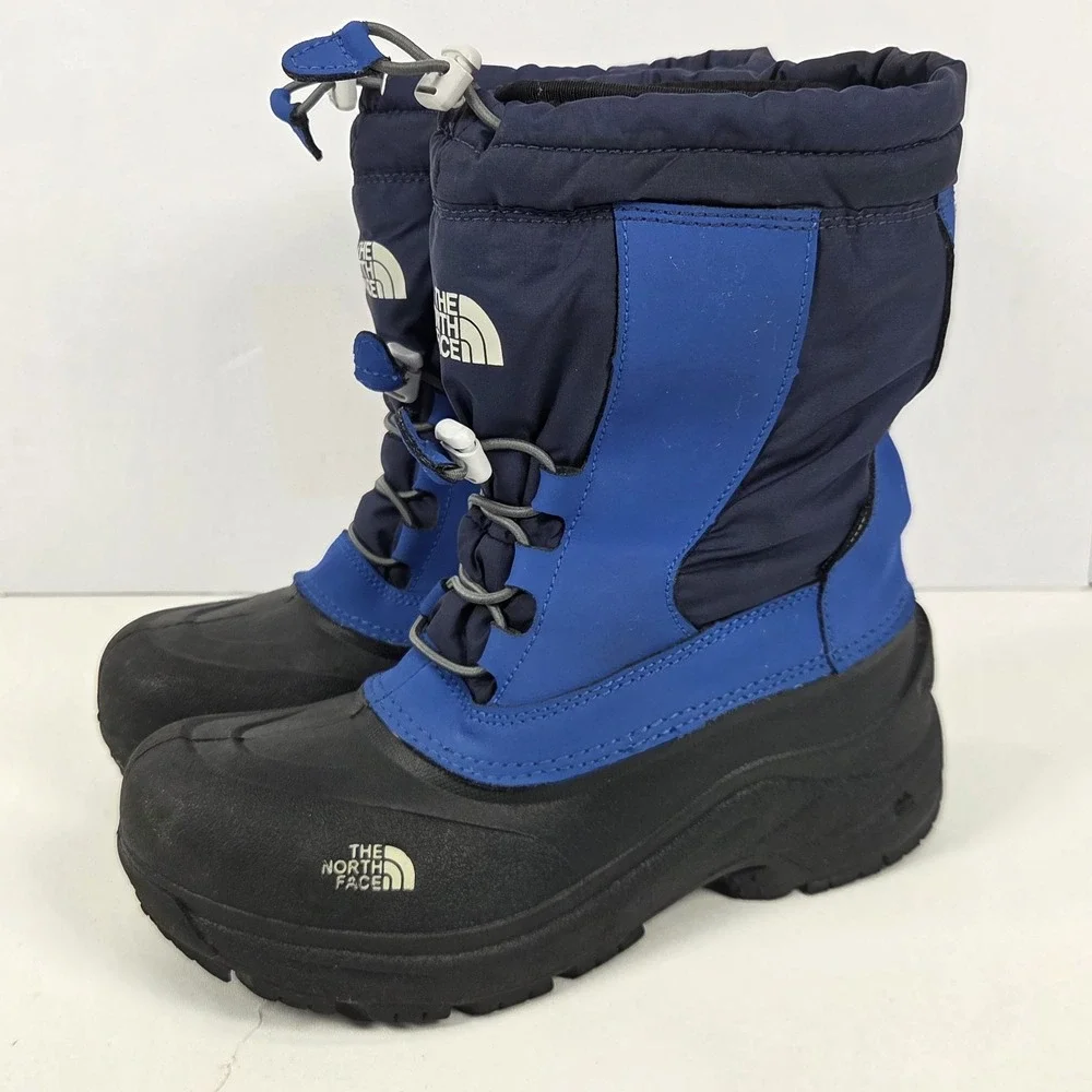 The North Face Boys Snow Boots Blue/Black Drawstring Rubber Sole US 5  EU 37